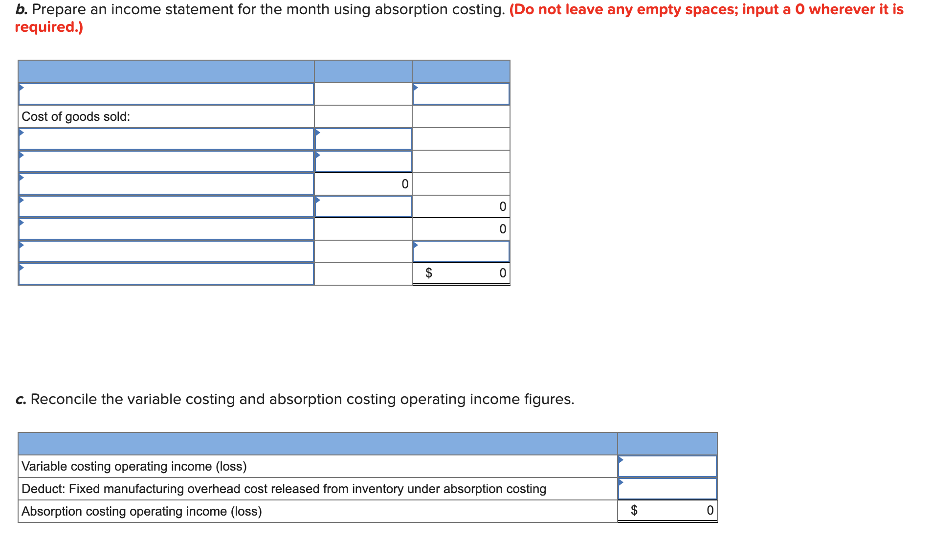 expenses: Fixed manufacturing overhead 103,360 Fixed selling and administrative expenses 23,056 126,416