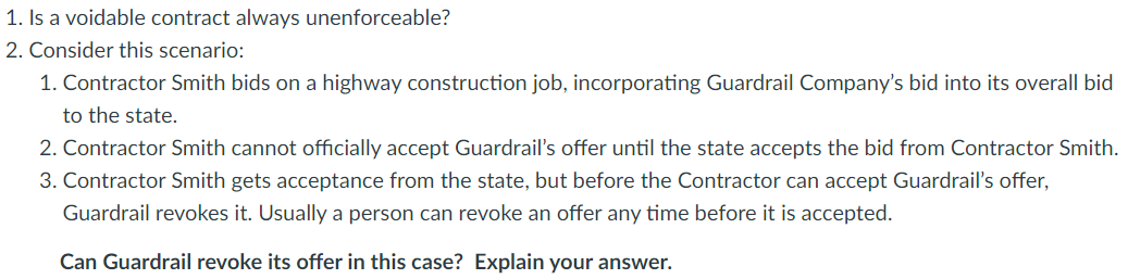 1. Contractor Smith bids on a highway construction job, incorporating Guardrail Company's