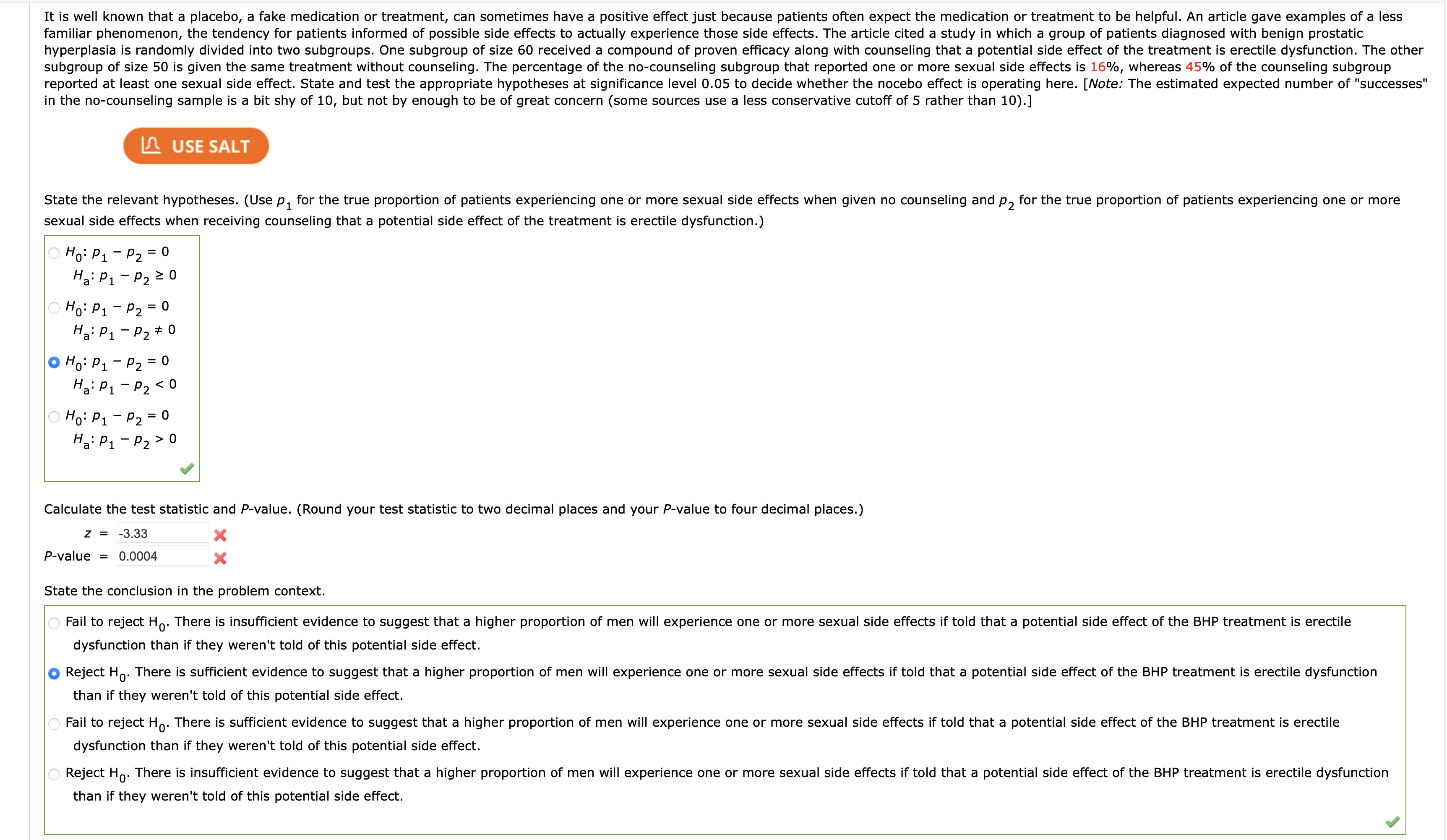 Need the Z and P value please correct them It is well