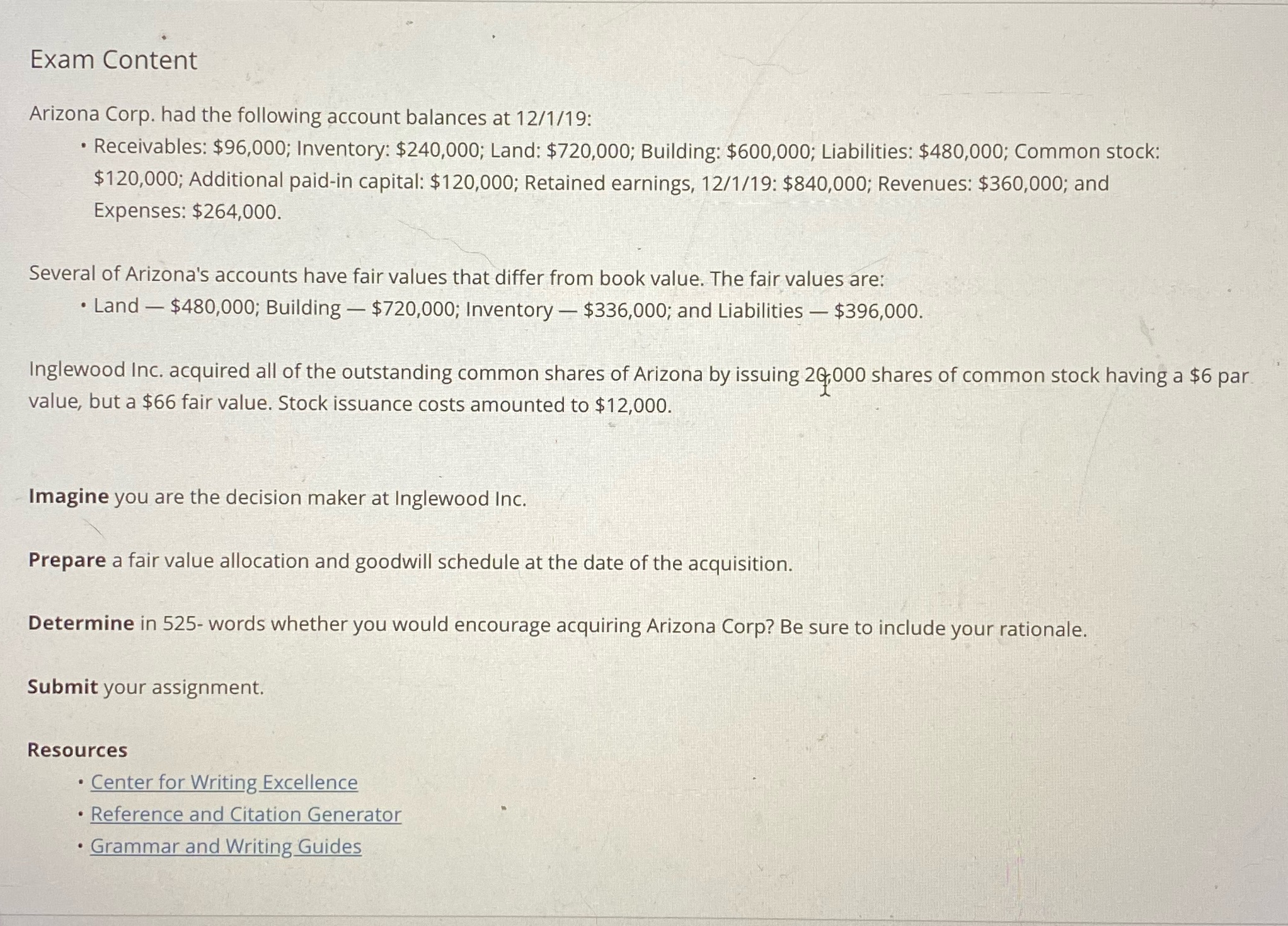 Please help with the 525 words, not sure how to write Exam