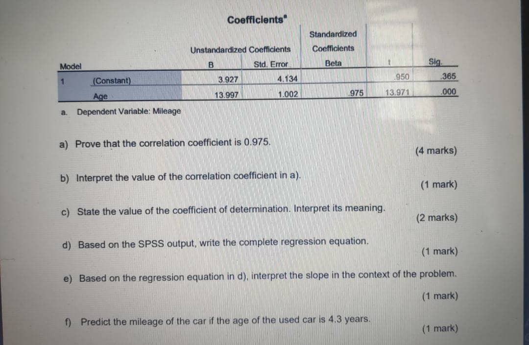 (2) main assumptions for the model above? (2 marks) b) Compute the