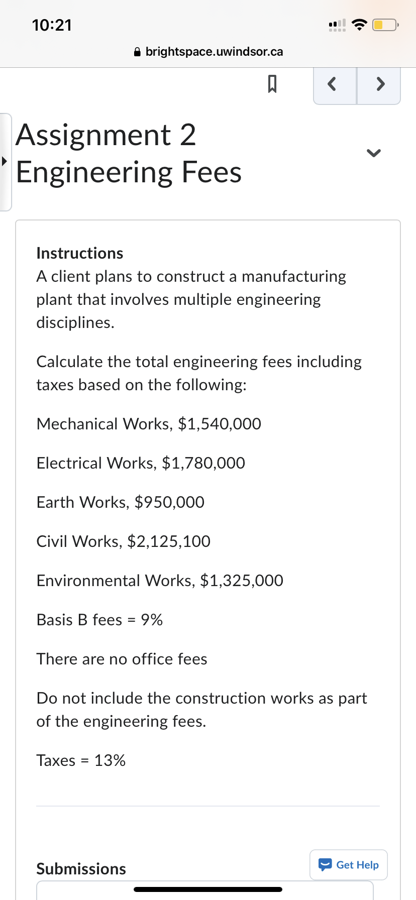  10221 " '6" Cl' 6 brightspace.uwindsor.ca [I Assignment 2 ' Engineering