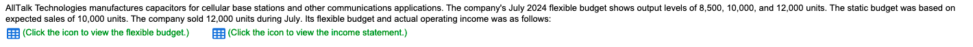 July 31, 2024 Budget Amount per Unit Units 8,500 10,000 12,000 Sales