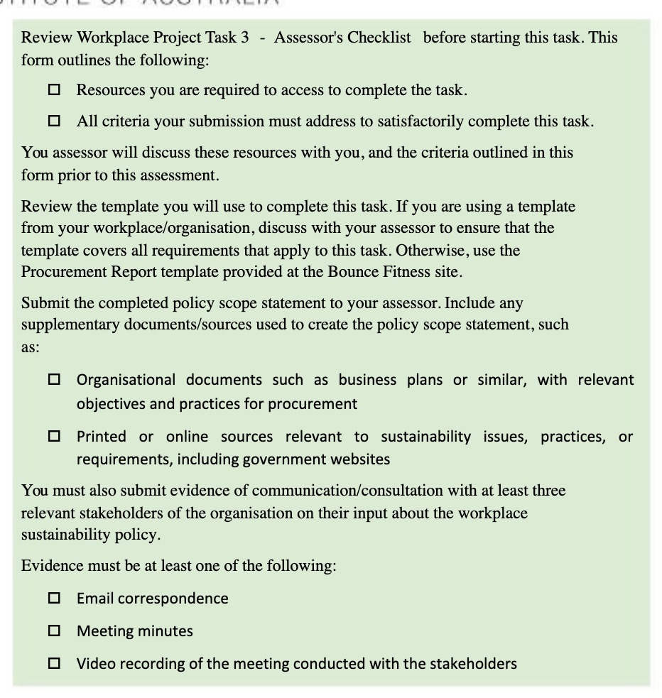 task. This form outlines the following: Resources you are required to access