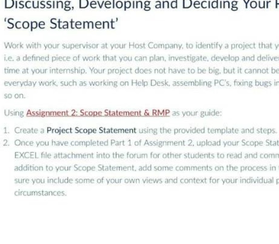 at your Host Company, to identify a project that y i.e. a