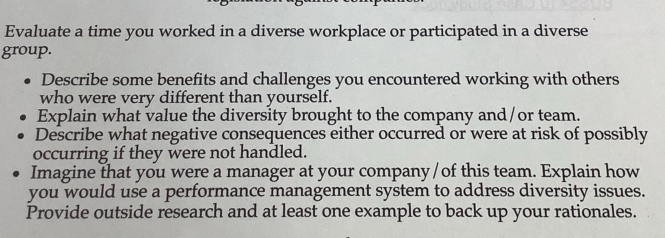 Evaluate a time you worked in a diverse workplace or participated