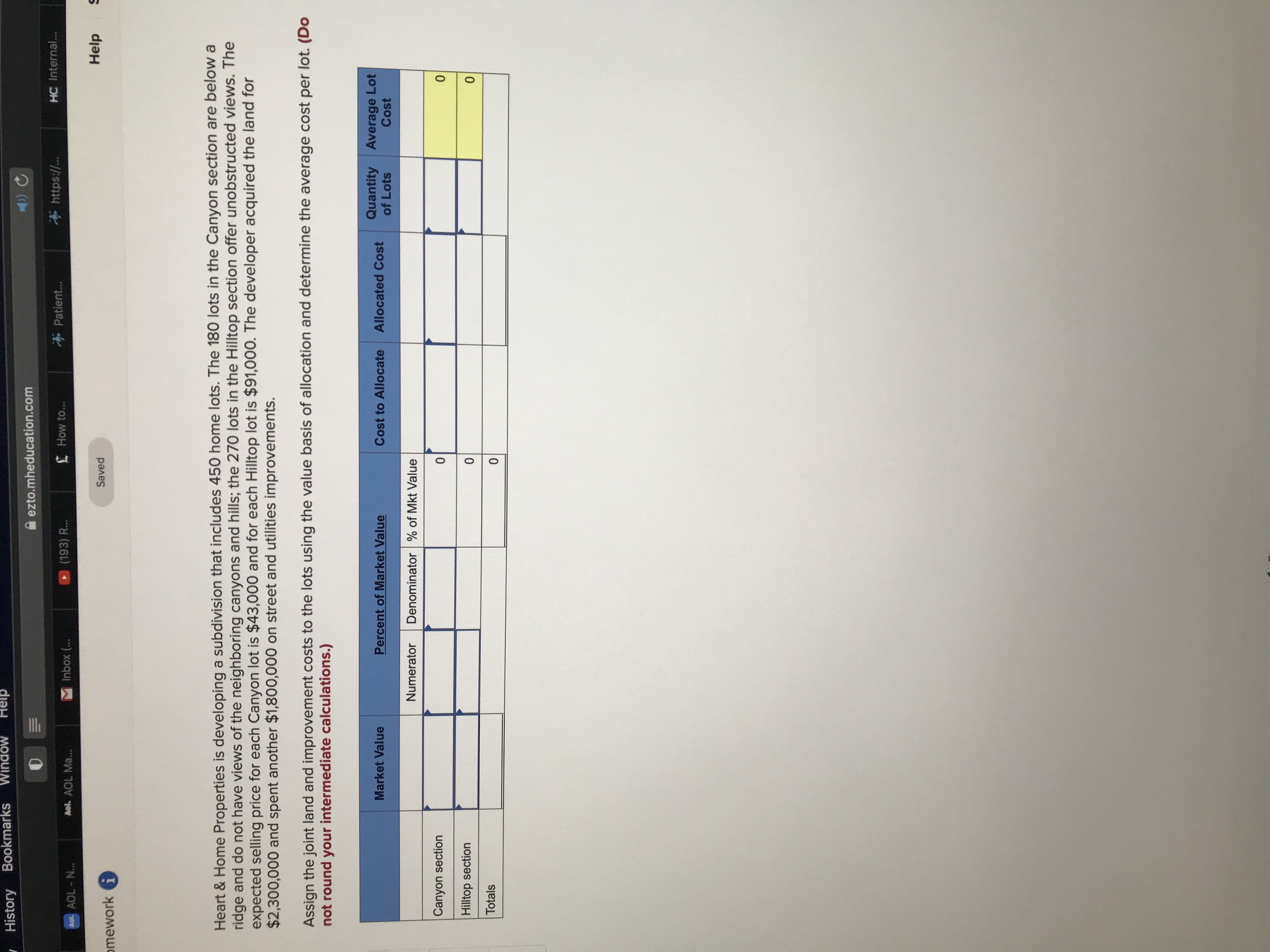 The History Bookmarks Window ezto.mheducation.com How to. https://.. HC Internal... AOL AOL