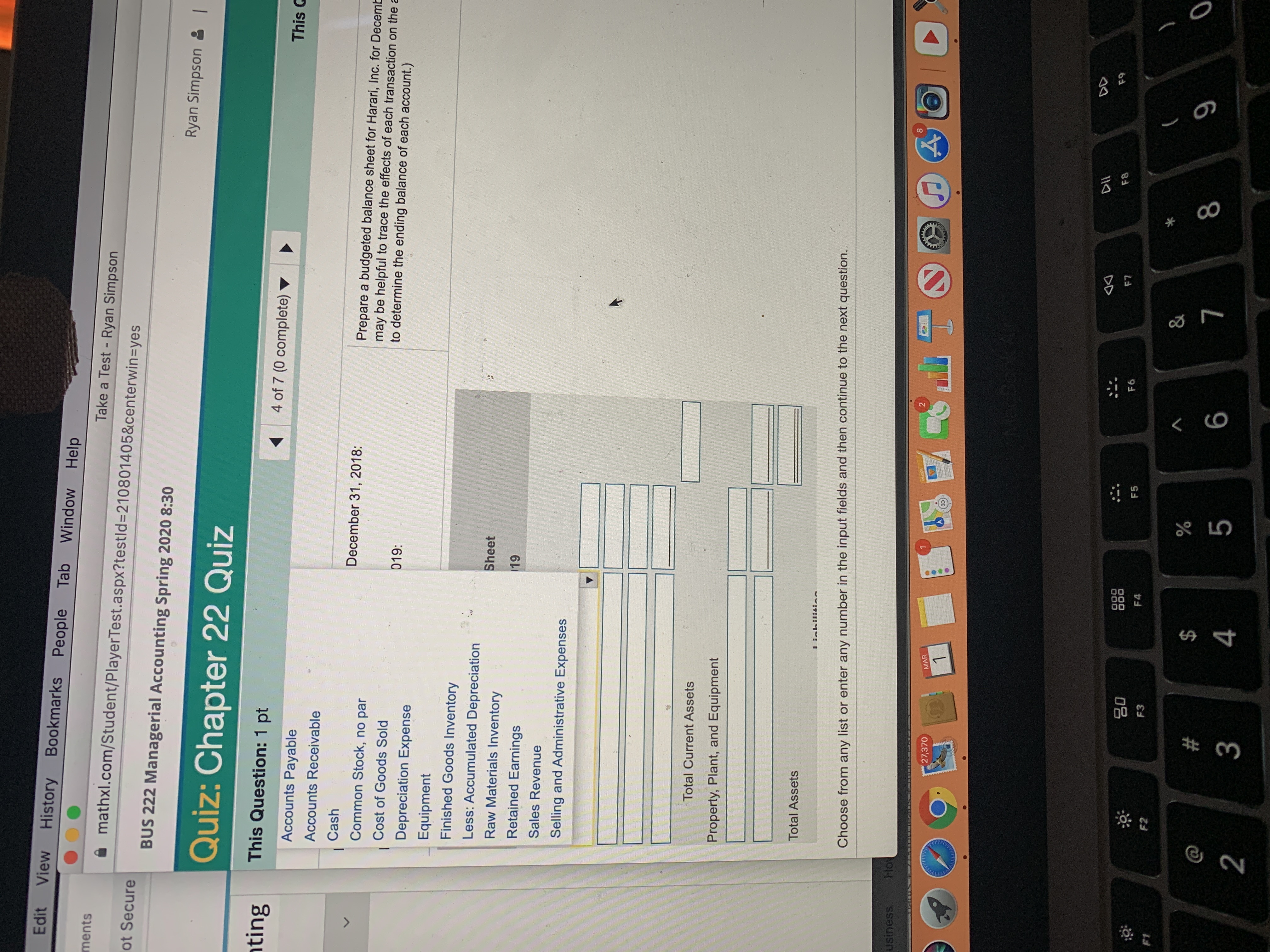 58% mathxl.com/Student/PlayerTest.aspx?testld=210801405¢erwin=yes BUS 222 Managerial Accounting Spring 2020 8:30 Ryan Simpson &