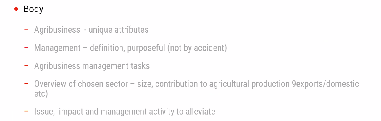  Body - Agribusiness - unique attributes - Management - definition, purposeful