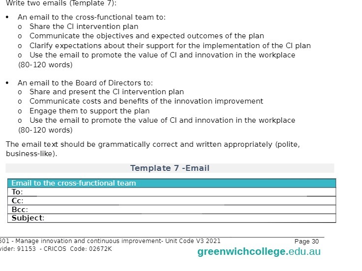  Write two emails [Template '1']: - An email to the crossfunctional