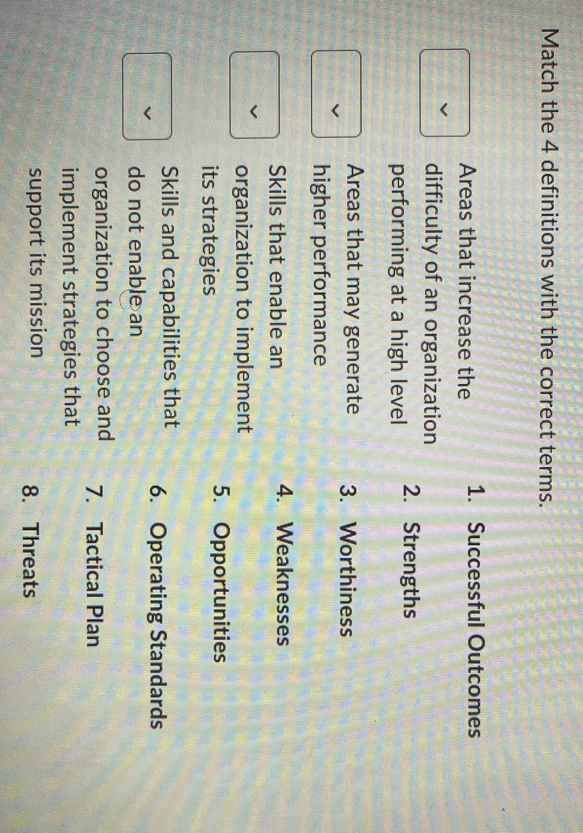 Match the 4 definitions with the correct terms. Areas that increase