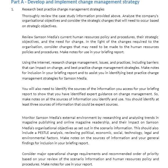  Part A - Develop and implement change management strategy 1. Research