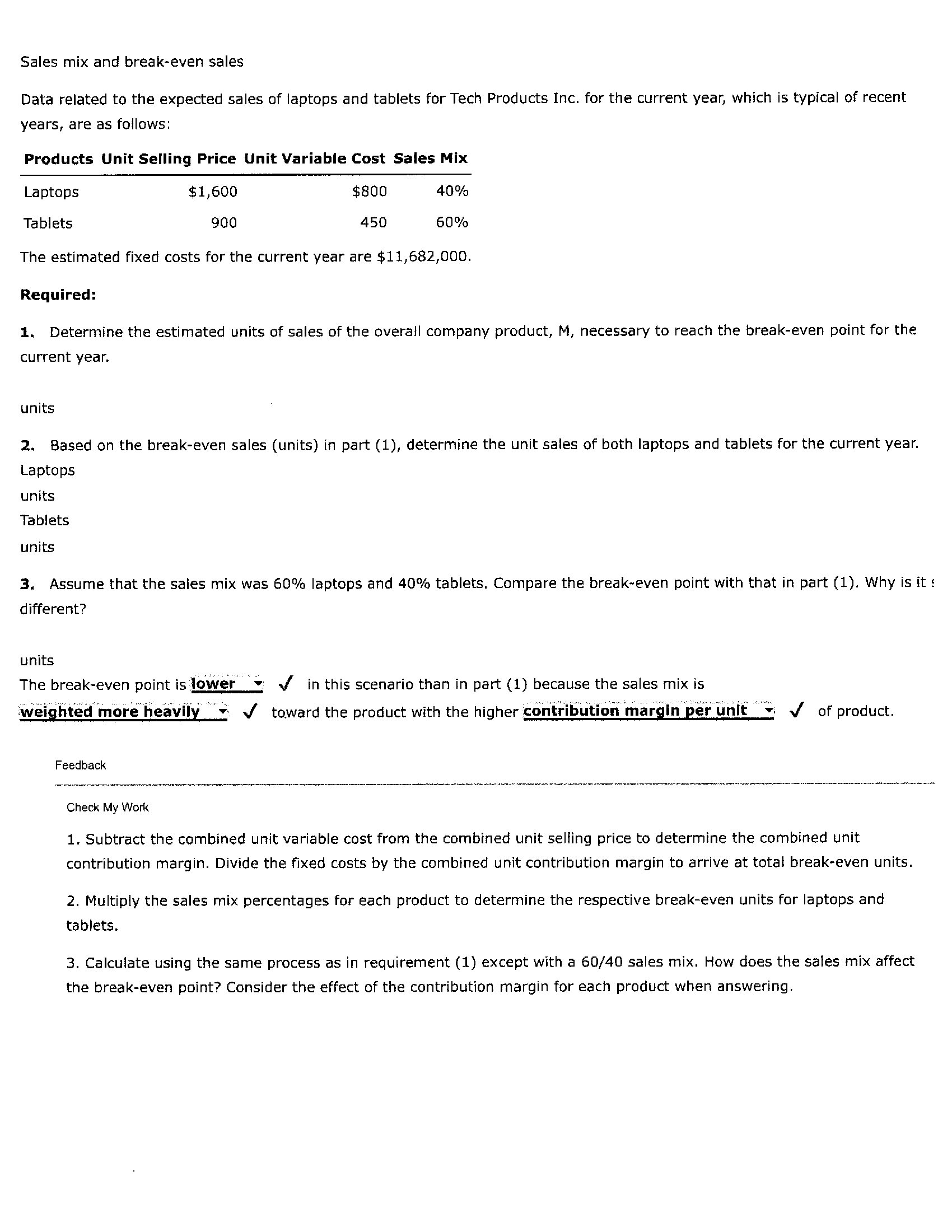 Data related to the expected sales of laptops and tablets for Tech