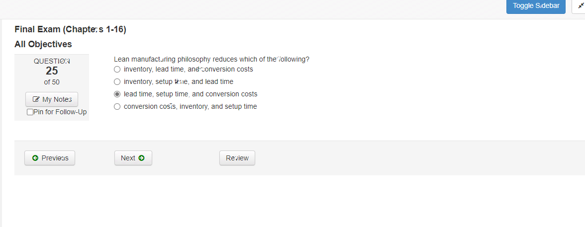 philosophy reduces which of the following? 25 O inventory, lead time, and