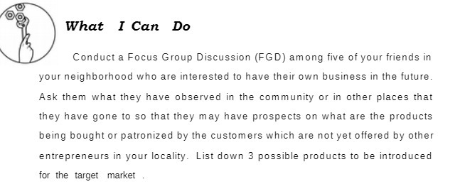 What I Can Do Conduct a Focus IIGroup Discussion {FED} among