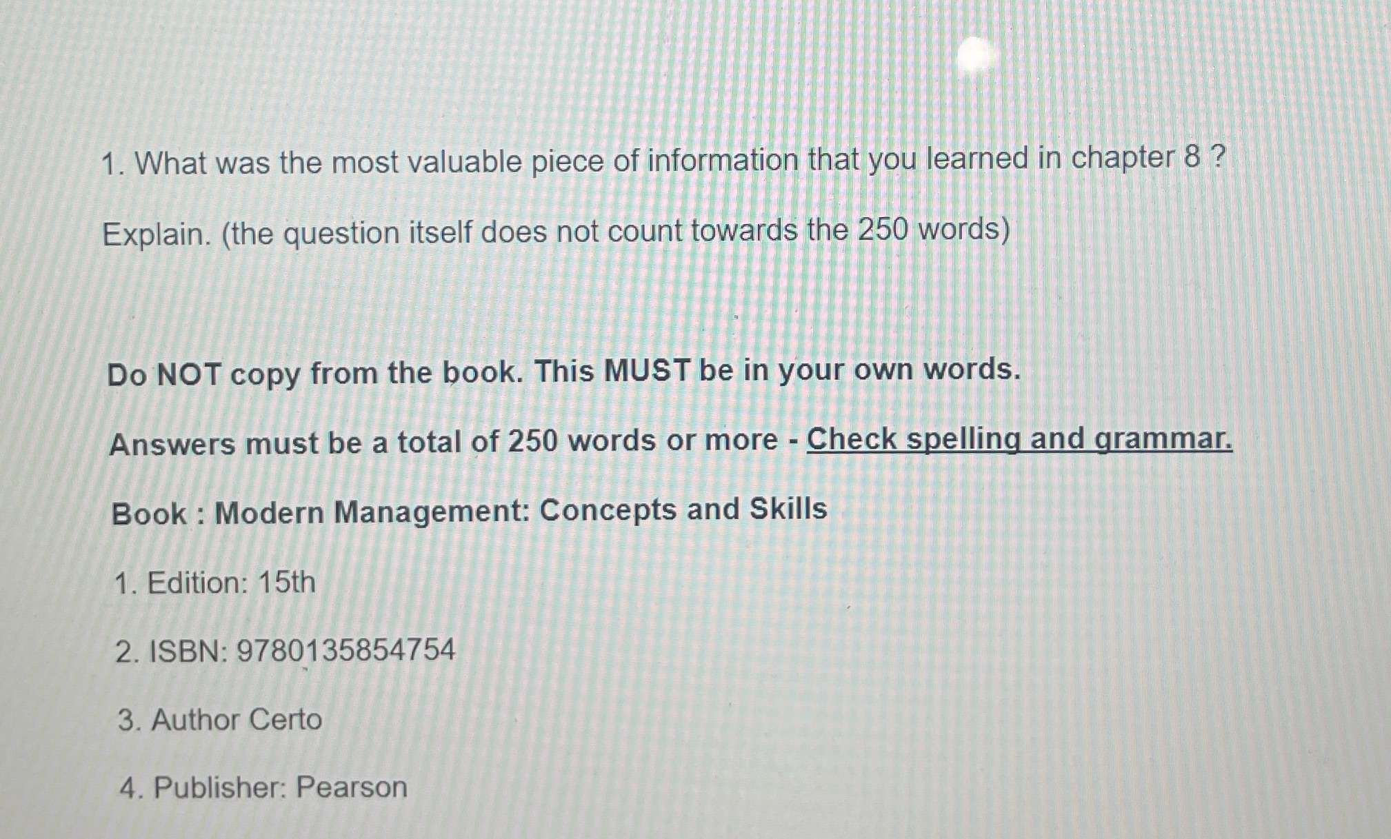 Can you read and answer this one assignment from the book that