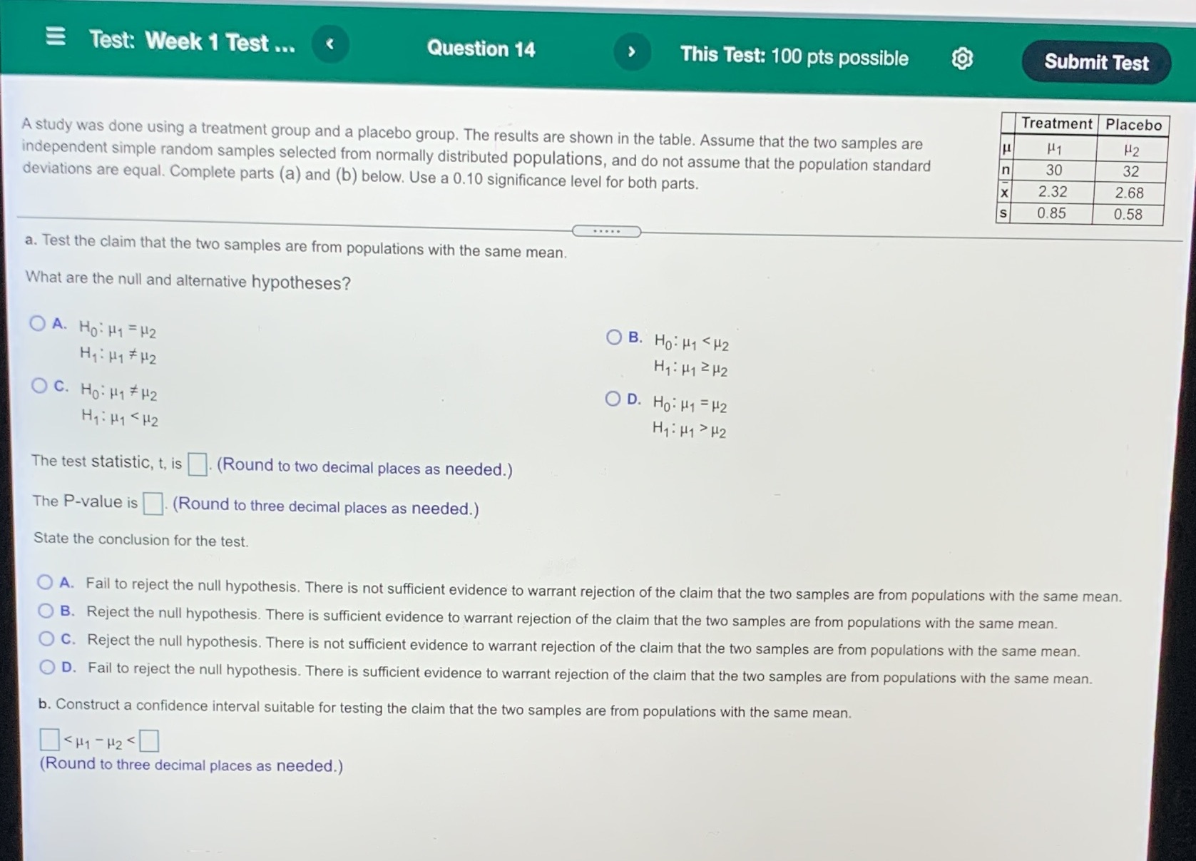  Test: Week 1 Test ... Question 14 This Test: 100 pts