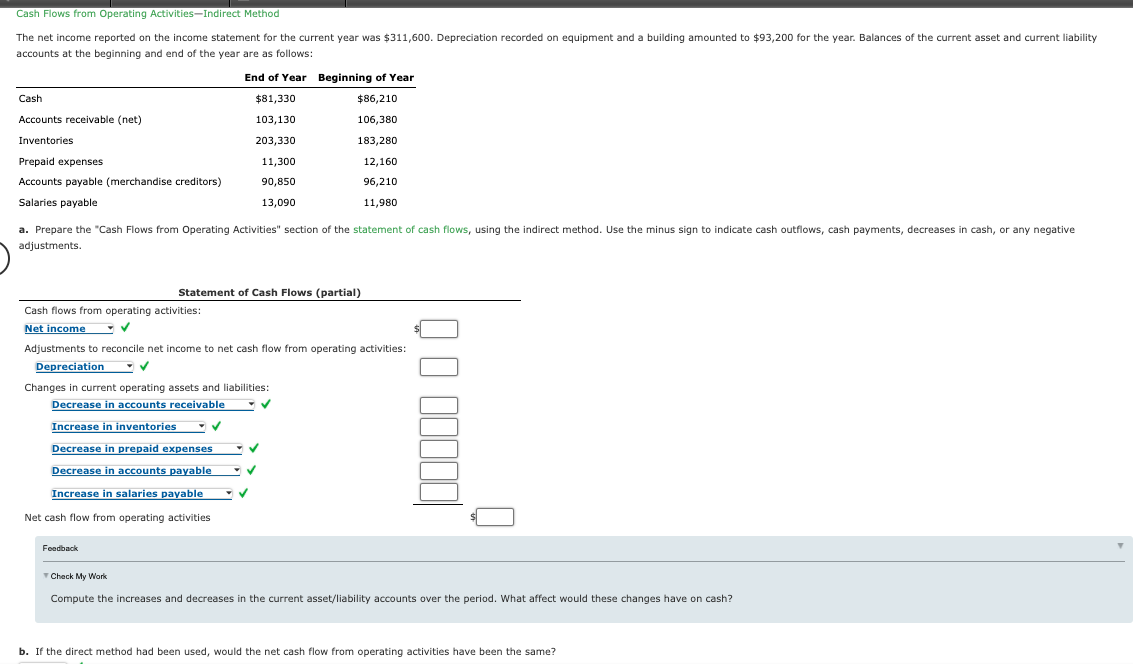 asset and current liability accounts at the beginning and end of the