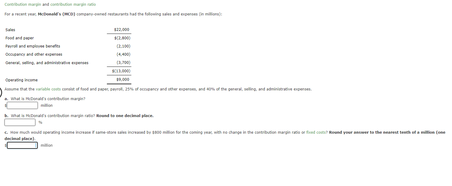 (MCD) company-owned restaurants had the following sales and expenses (in millions): Sales