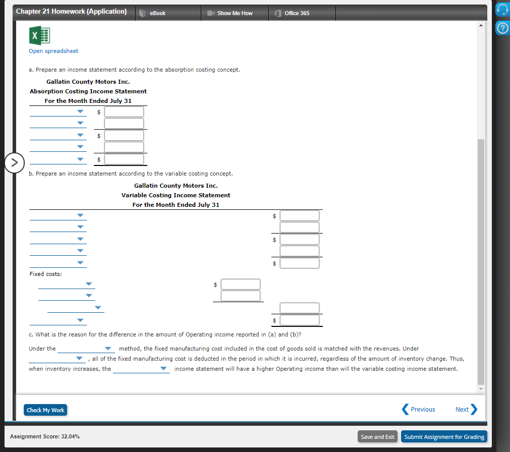 365 Inventory valuation under absorption costing and variable costing At the end