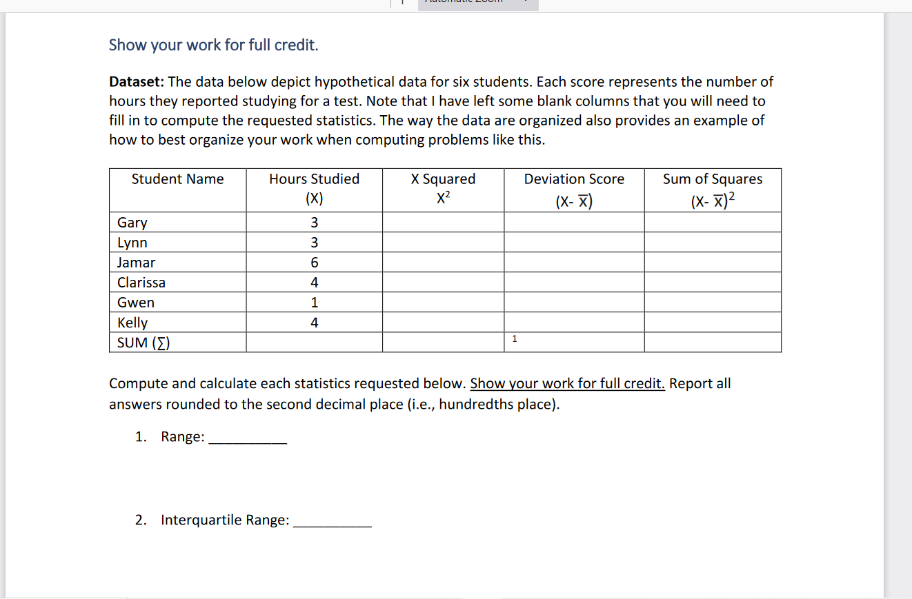 blank columns that you will need to fill in to compute the