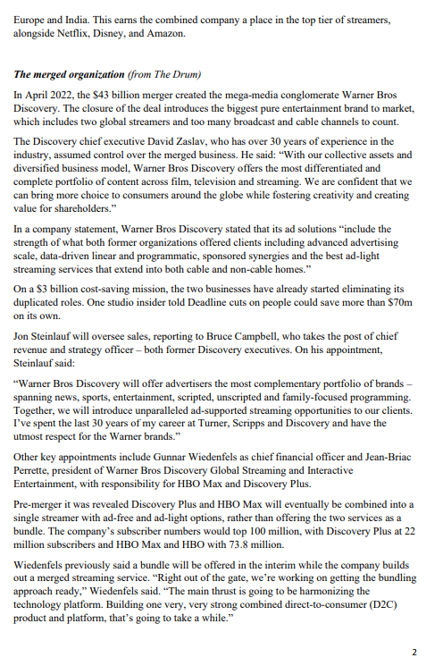 Warner Bros Discovery merger. (5 Marks)b. Strategy development processes can be based