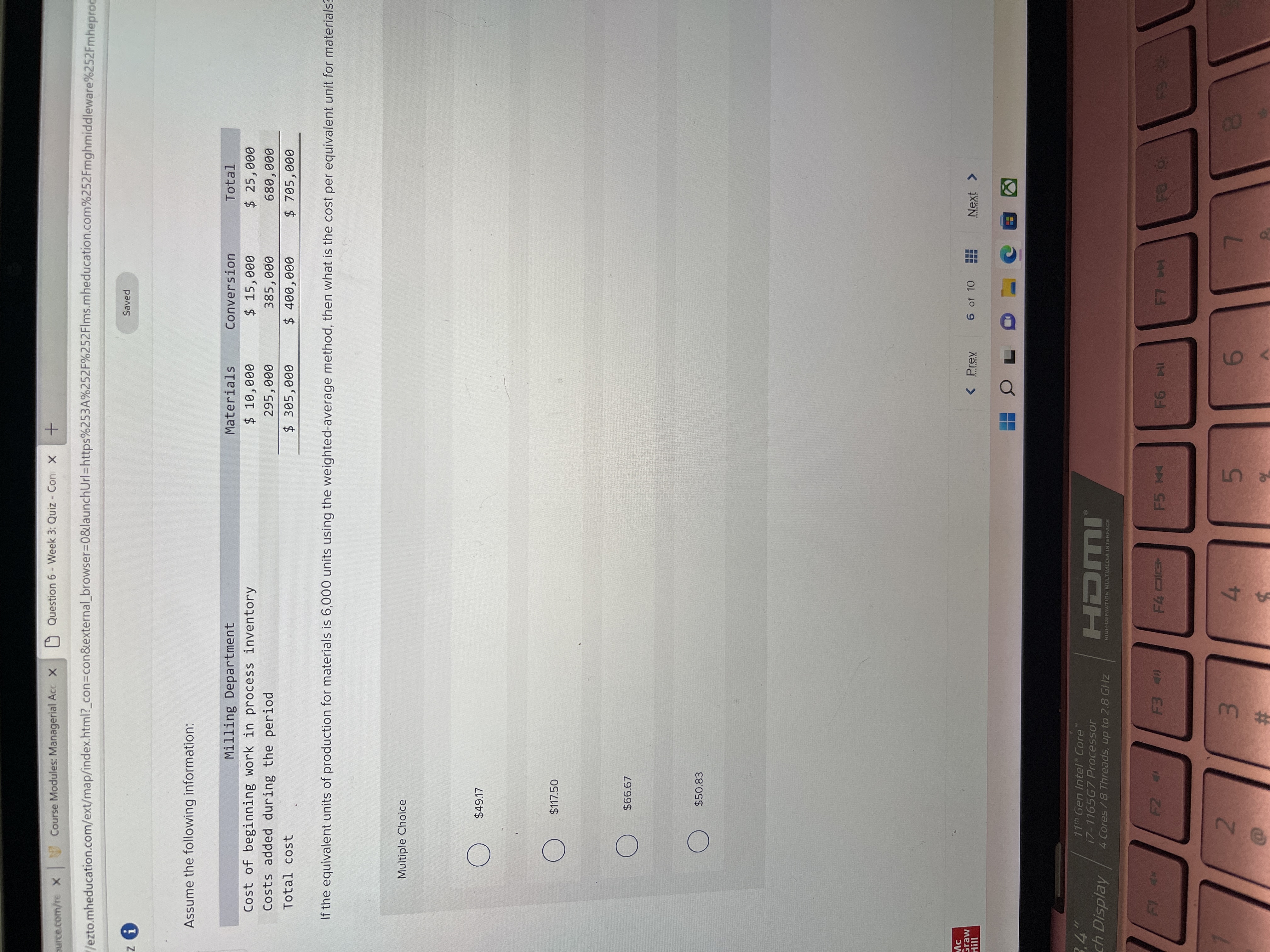  ource.com/re X Course Modules: Managerial Acc X Question 6 - Week