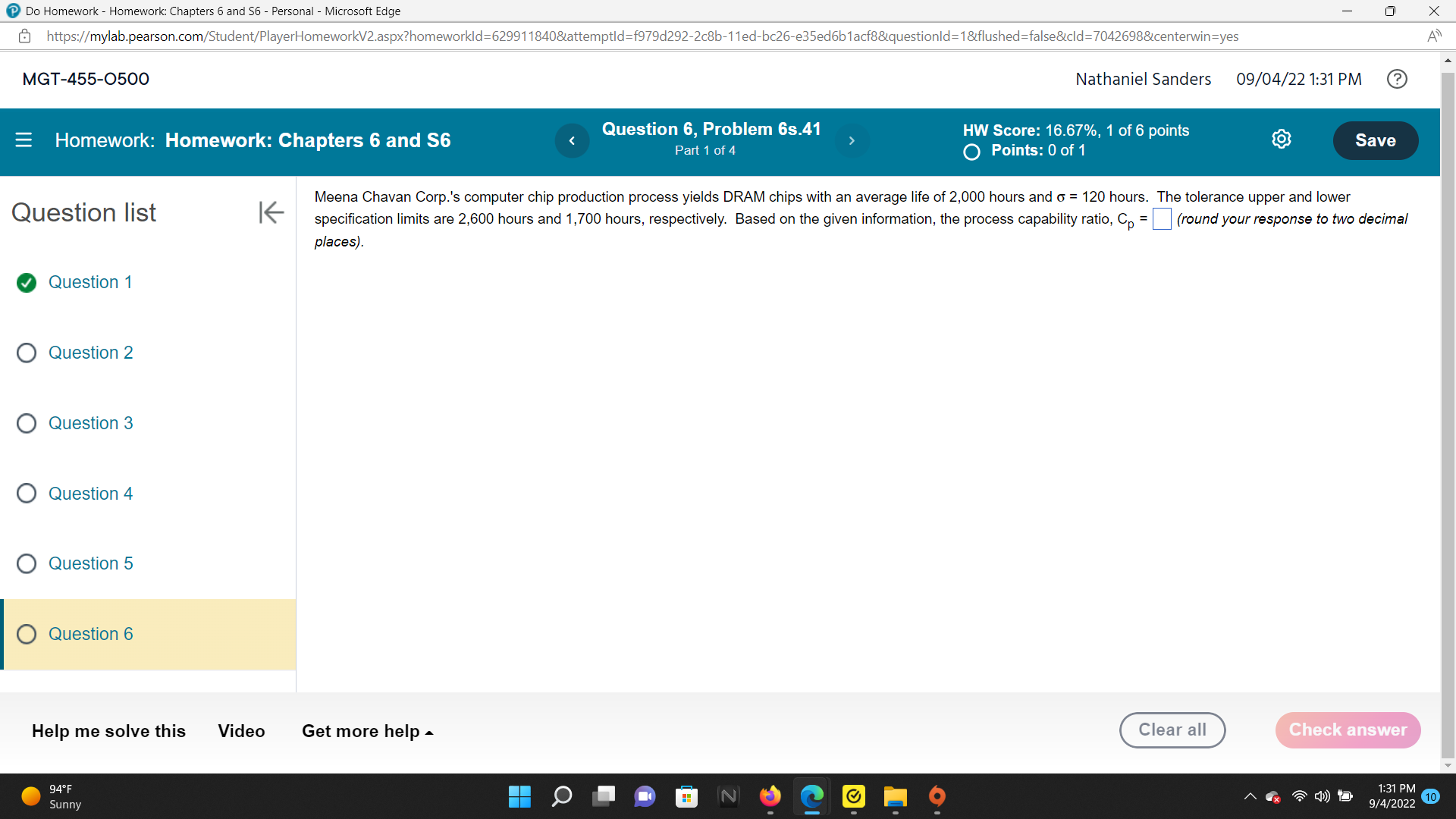  Do Homework - Homework: Chapters 6 and $6 - Personal -