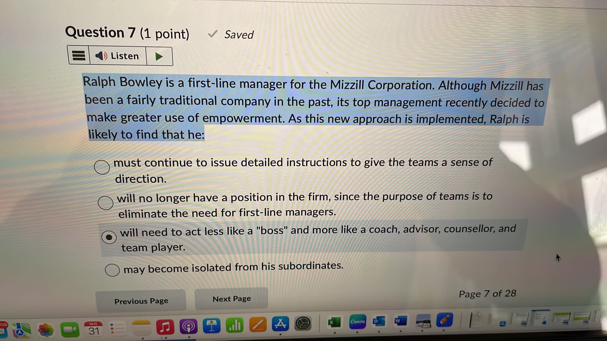 Question 7 (1 point) Saved Listen Ralph Bowley is a first-line