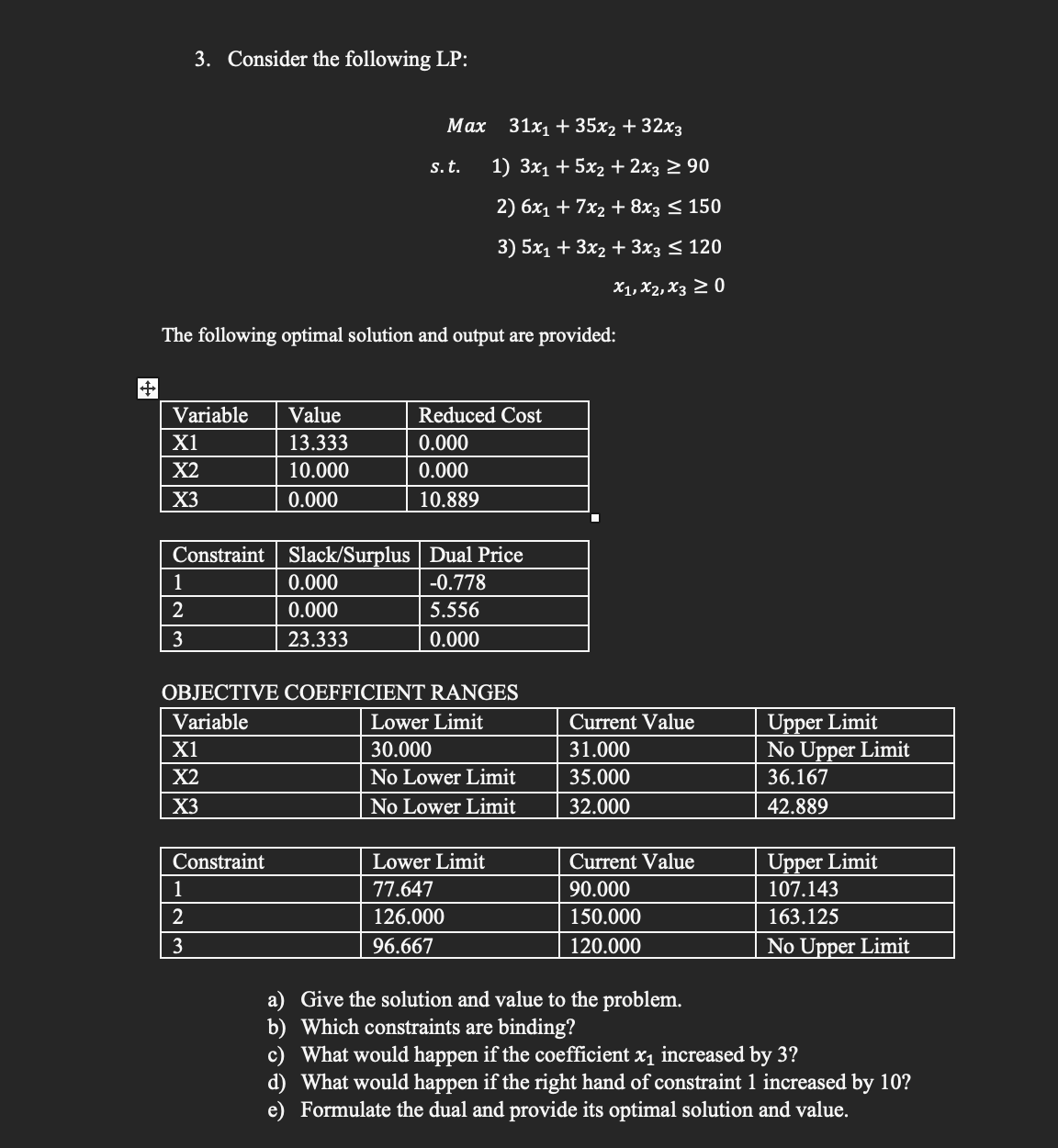 20 a) Solve graphically. b) Using the graphical solution, find the range
