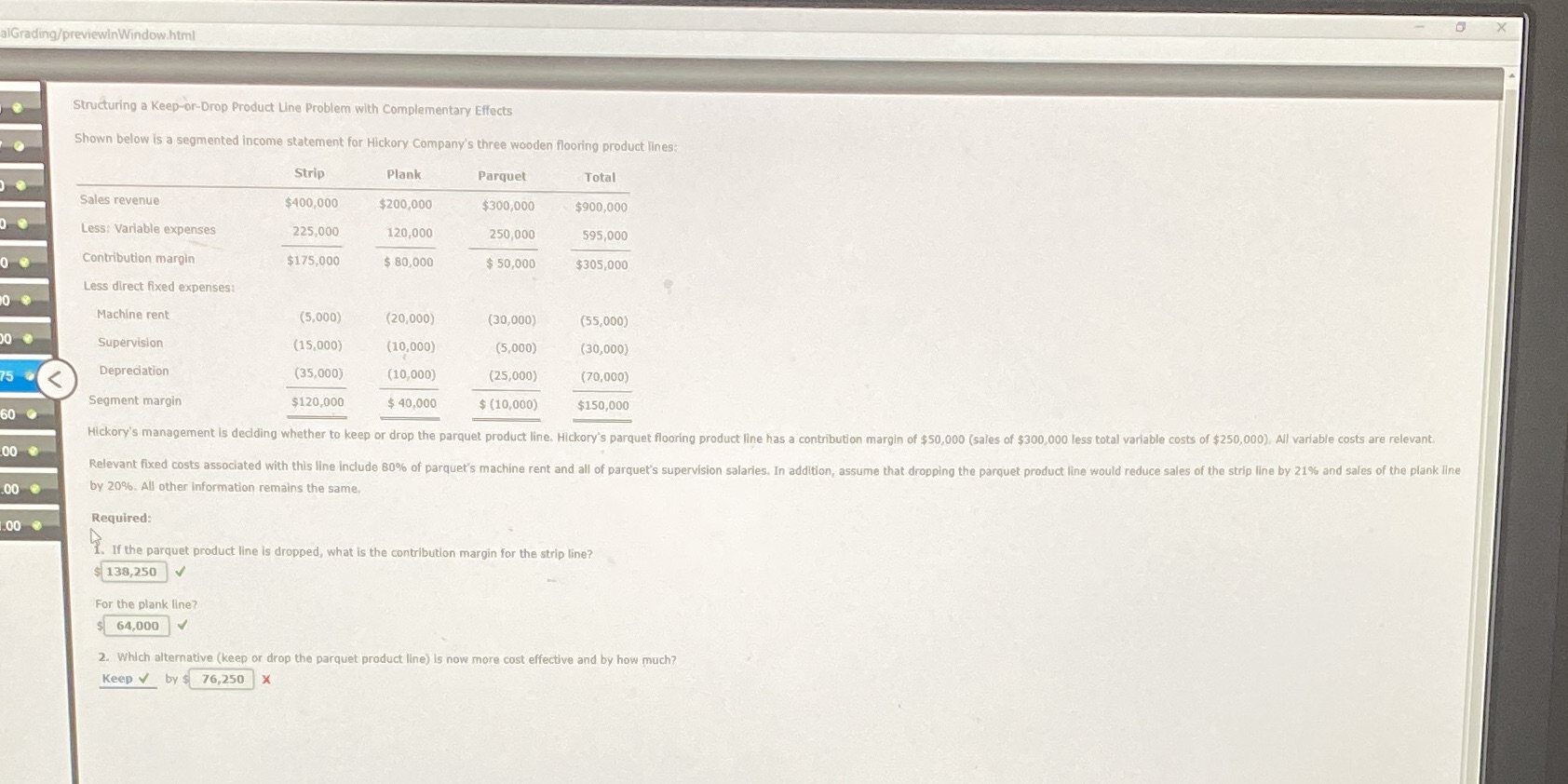 Shown below is a segmented income statement for Hickory Company's three wooden
