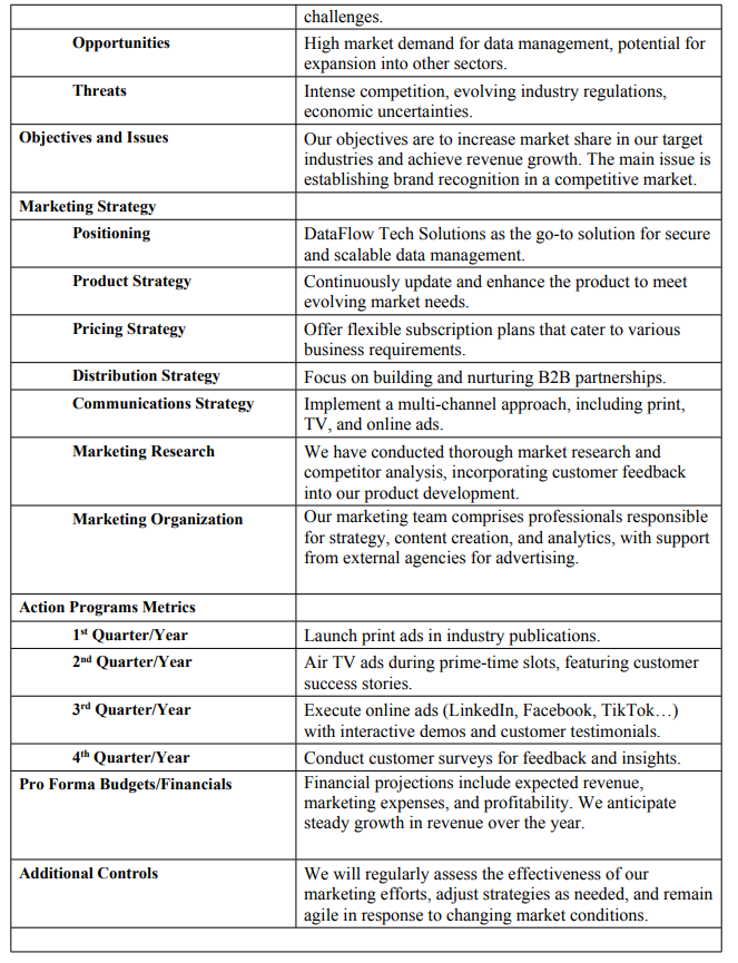 simple business plans. Each section expresses details that are important to the