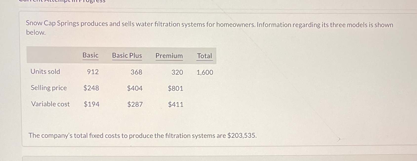 Determine the weighted-average unit contribution margin . Snow Cap Springs produces and