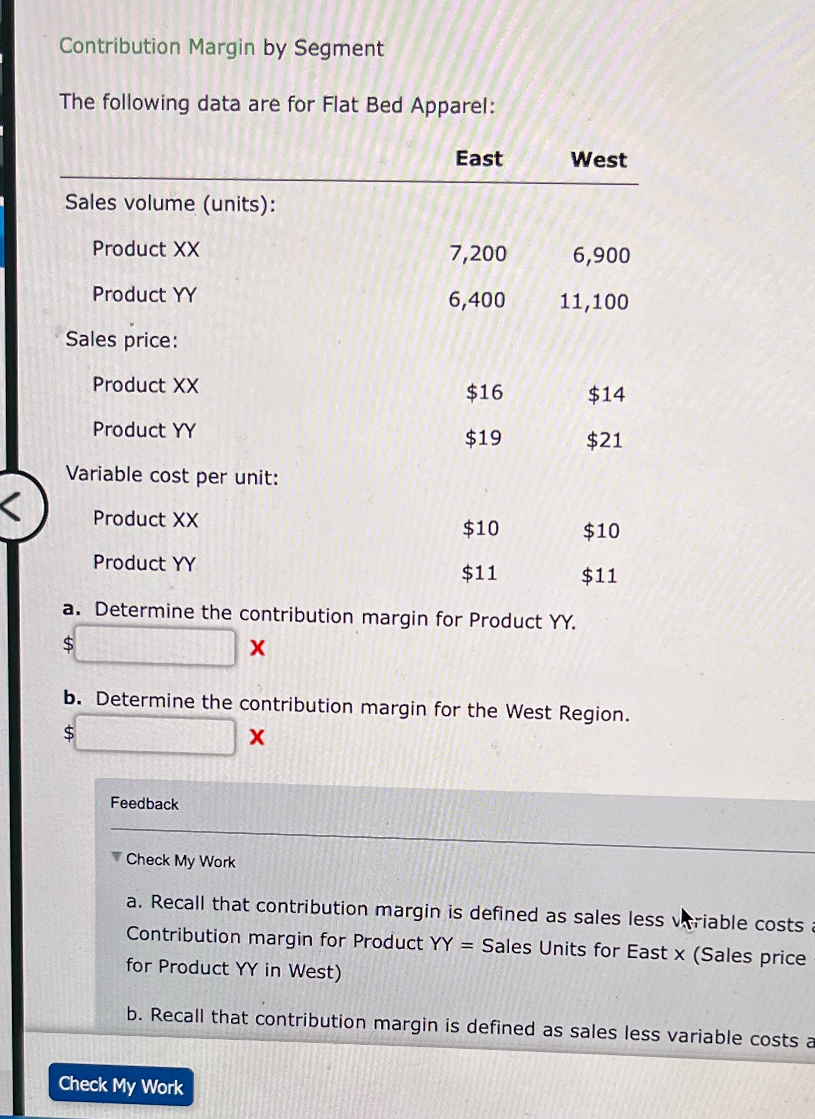  Contribution Margin by Segment The following data are for Flat Bed
