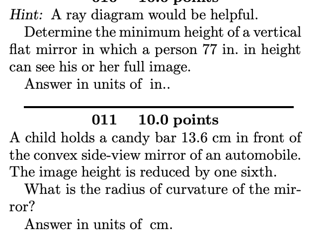 of a convex mirror with a focal length of 6.4 cm. What