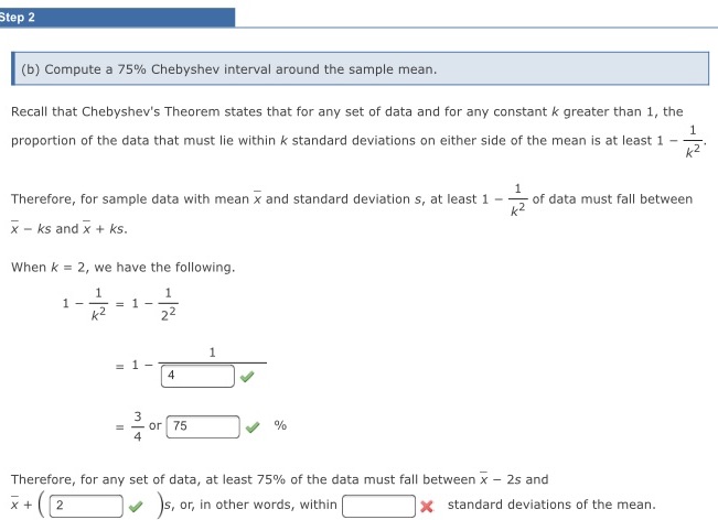 Step 2 (b) Compute a 75% Chebyshev interval around the sample
