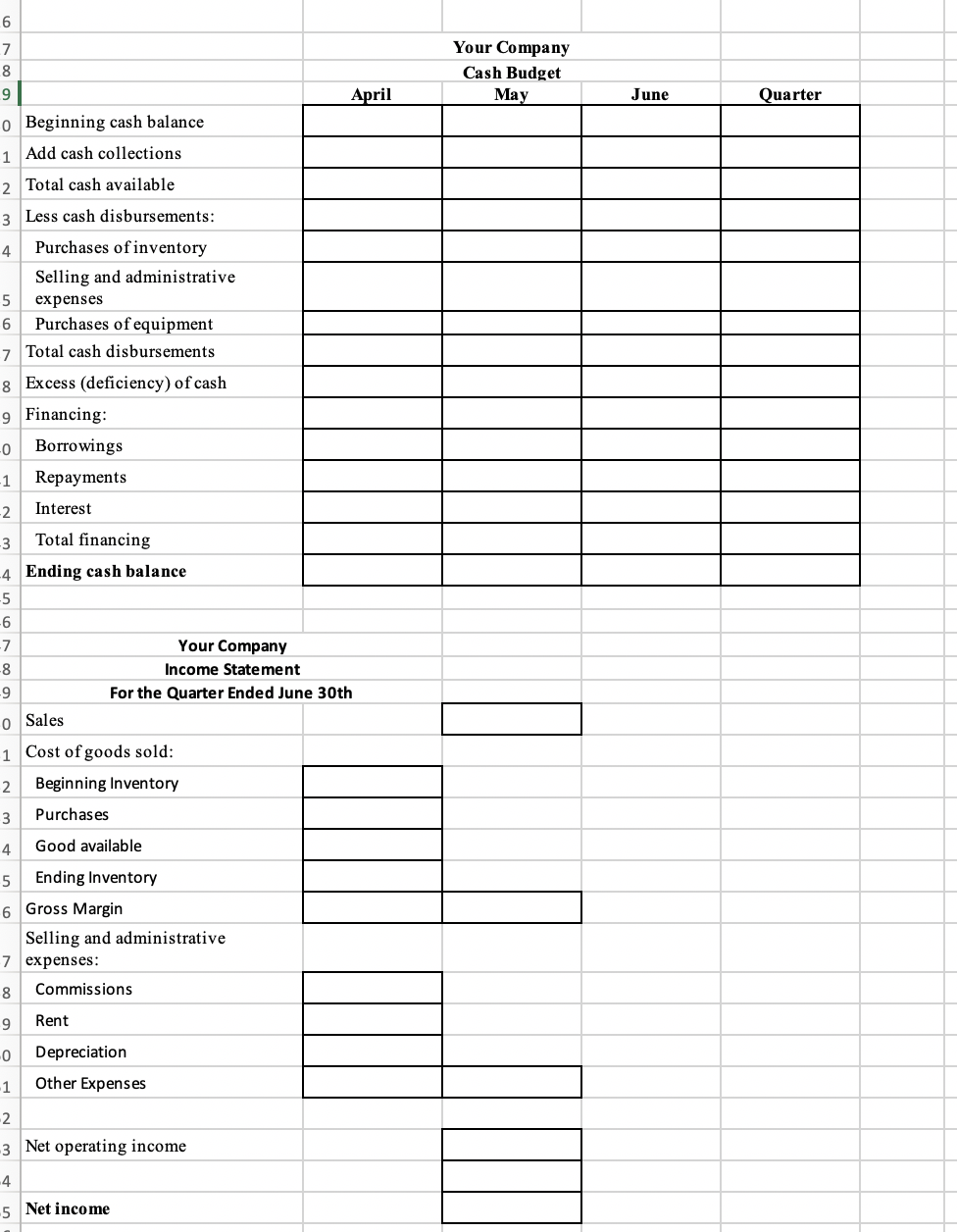 The following data have been assembled to assist in preparing the master