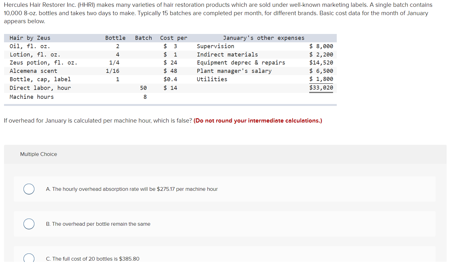 ZimmermanPlease Help me with this practice question Hercules Hair Restorer Inc. (HHRI)