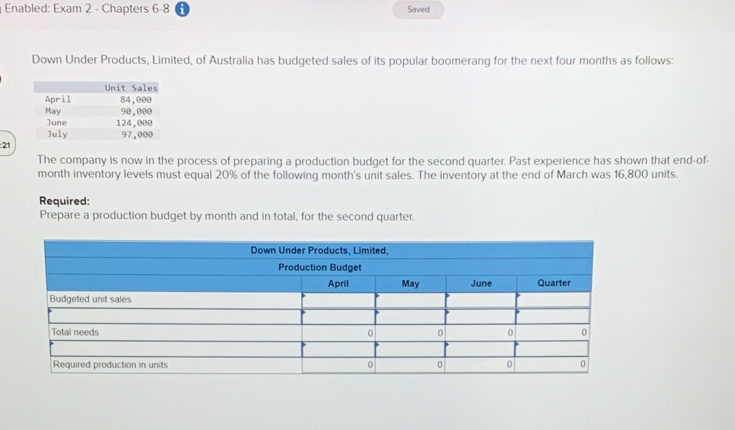 Enabled: Exam 2 - Chapters 6-8 i Saved Down Under Products,