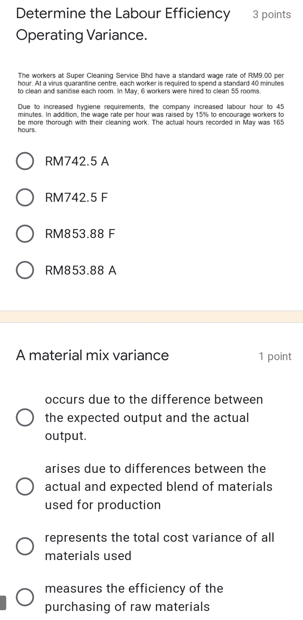 Refer the picture Determine the Labour Efficiency 3 points Operating Variance. The