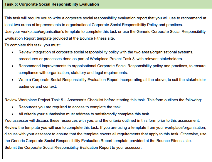 to write a corporate social responsibility evaluation report that you will use