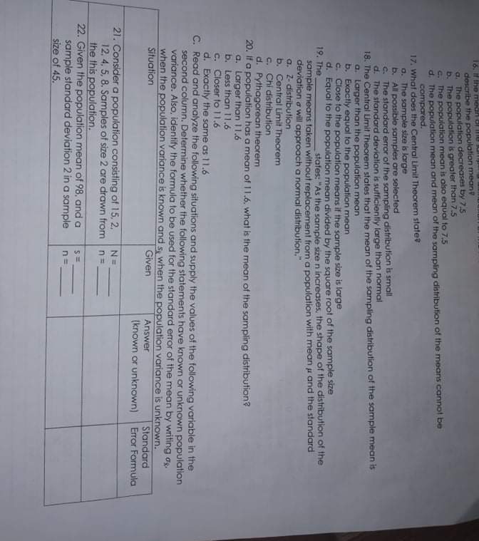please answer my test grade 11 16. doscribe the population meant a.