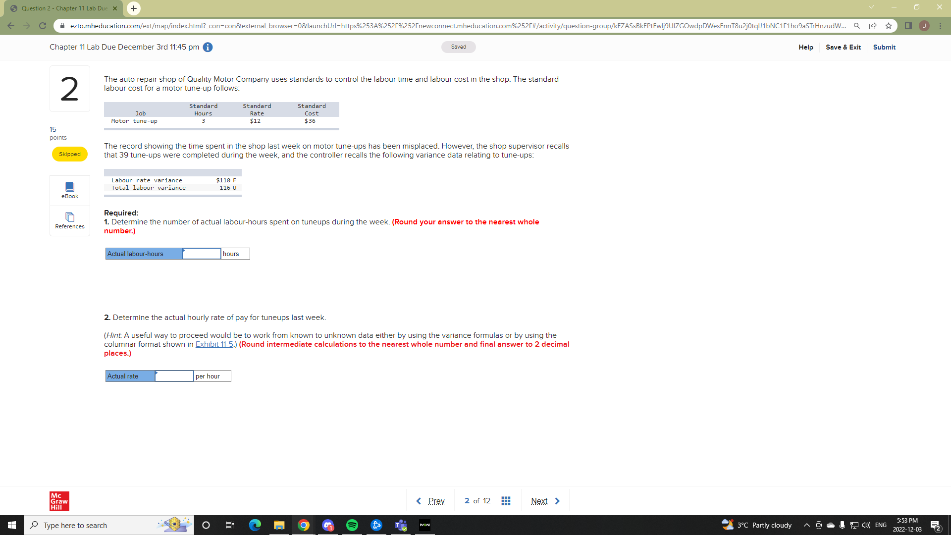 Question 2 - Chapter 11 Lab Due X + X "