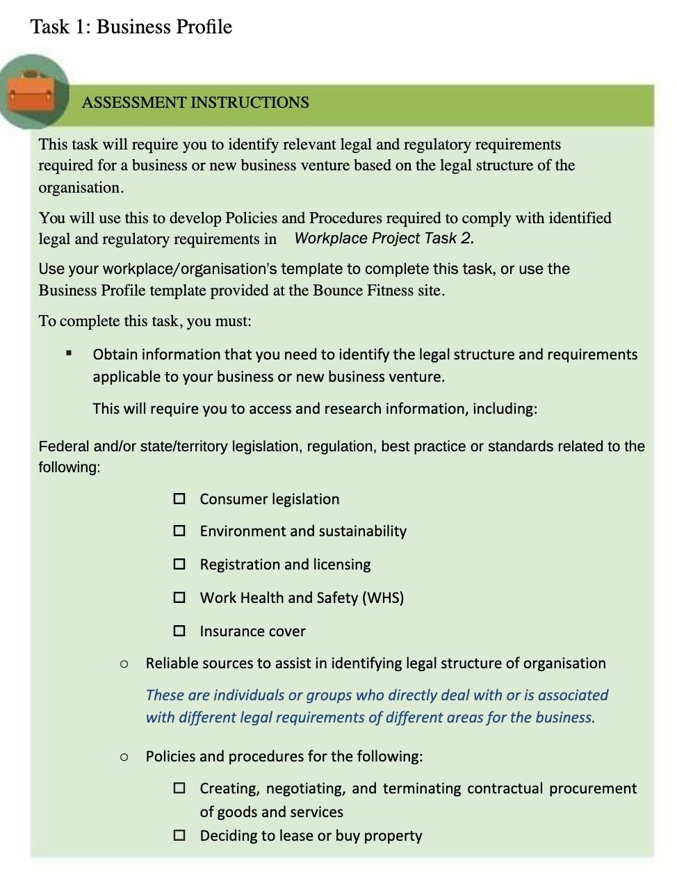  Task 1: Business Prole ASSESSMENT INSTRUCTIONS This task will require you