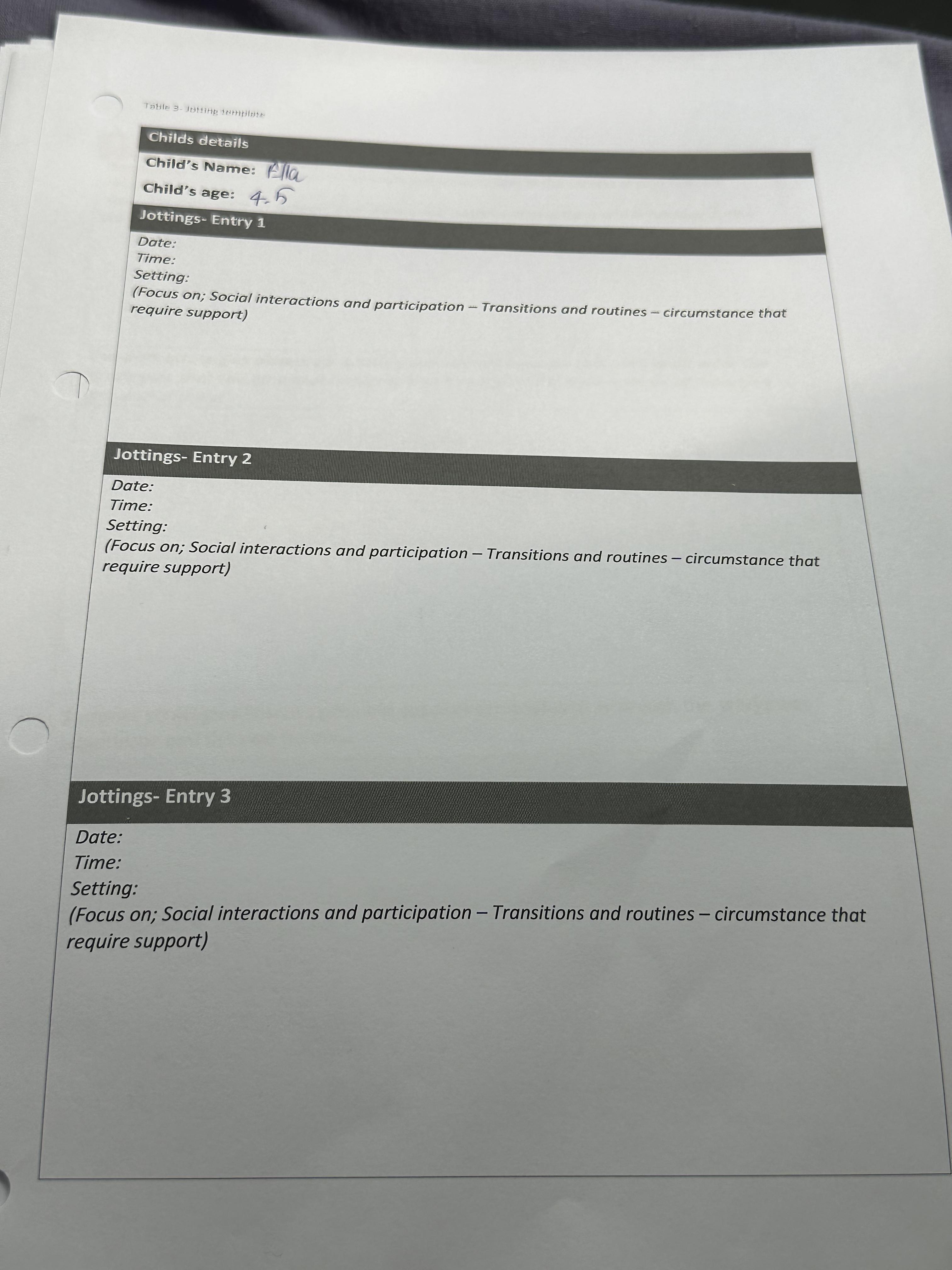 Time Time 10min incumbents Table 5 Time sample template Comments/ analysis Short
