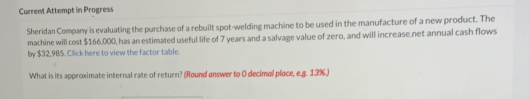  Current Attempt in Progress Sheridan Company is evaluating the purchase of