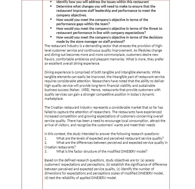 what changes you will need to make to ensure that the restaurant