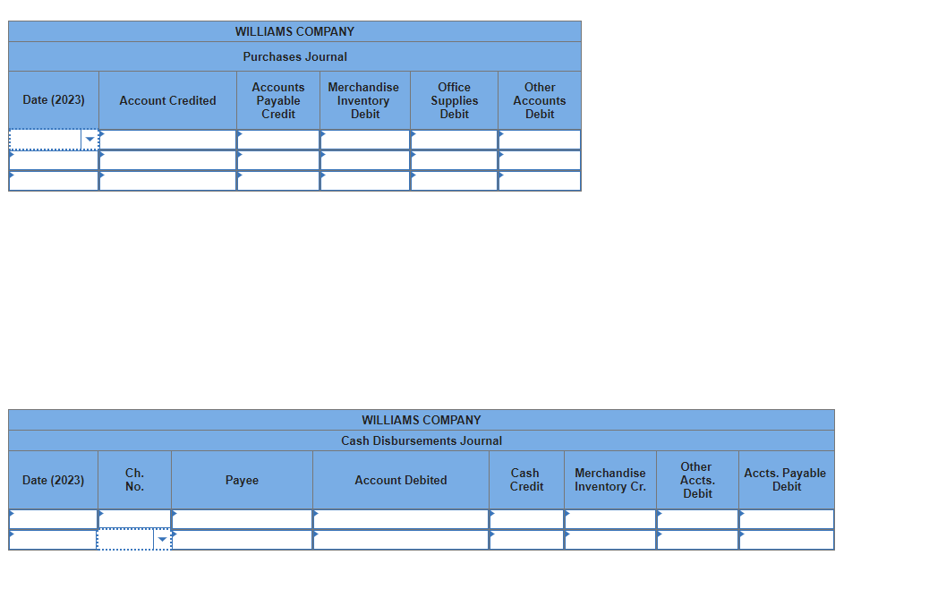 Other Date (2023) Account Credited Payable Inventory Supplies Accounts Credit Debit Debit
