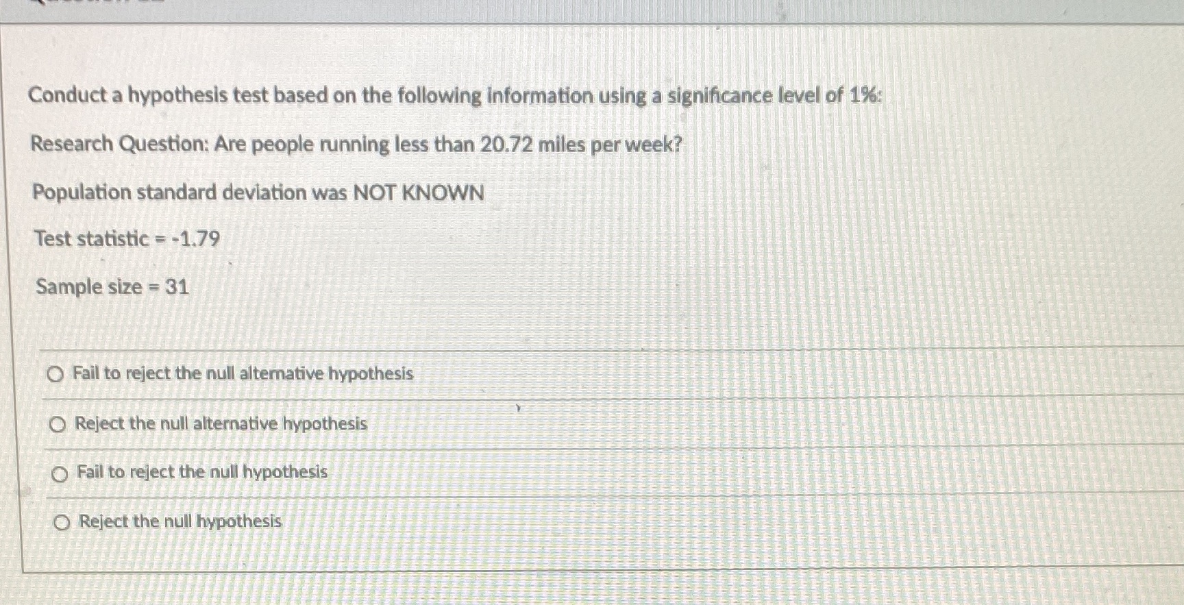  Conduct a hypothesis test based on the following information using a