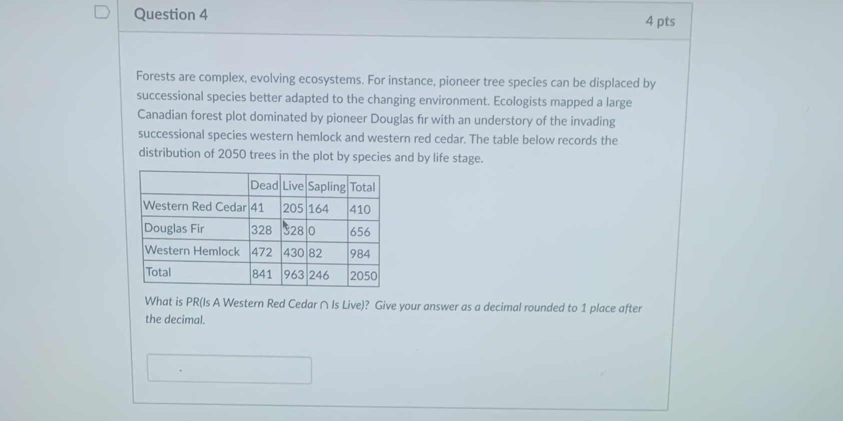  D Question 4 4 pts Forests are complex, evolving ecosystems. For